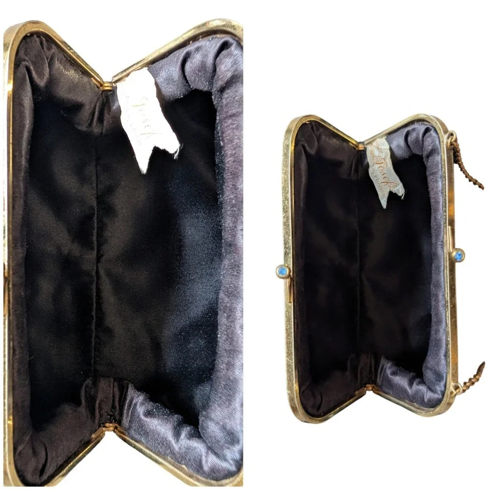 Vintage 1940s French Mid Century Black Luxury Hand-Beaded Kiss-lock Clutch